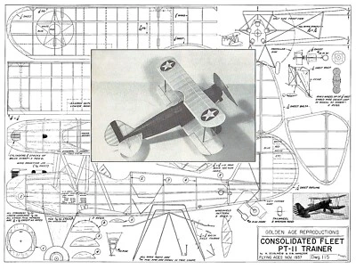 Model Airplane Plans (FF): Consolidate Fleet PT-11 24" Scale Rubber-Powered - Image 1 of 4