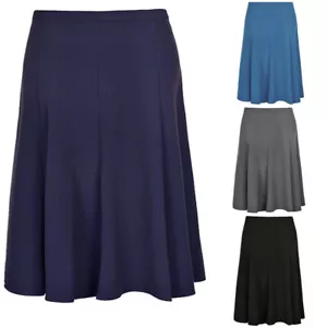 Womens Half Elasticated Waist Plain Skirt Soft Stretch Flared Skirt UK Size 8-22 - Picture 1 of 6
