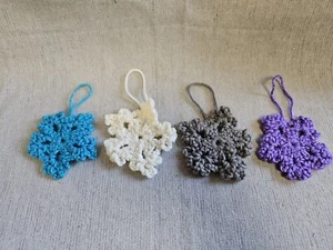 Handmade Crochet Snowflake Ornaments Set Of 4 - Picture 1 of 4