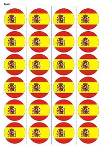 24X VORGESCHNITTENE SPANIEN FLAGGE GEBURTSTAG ESSBAR OBLATENPAPIER, CUPCAKE, TORTENAUFLEGER 1229 - Bild 1 von 1