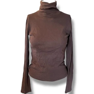 Terranova Turtleneck Top Size AU Small US 4 Mocha Fitted Long Sleeve Cotton Y2K - Picture 1 of 4