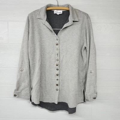 Neon Buddha Gray Cardigan Sweater Womens Size Large Unique Buttons Foto 1 de 4