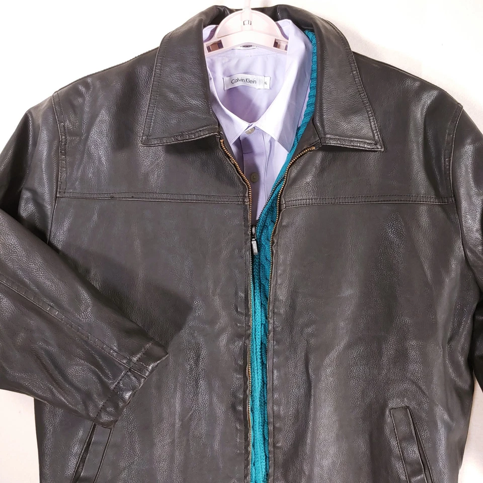 Chaqueta Arizona Imitación Cuero Hombres L Negra Motociclista Envejecida Bolsillo Forrado Manga Cremallera Foto 1 de 4