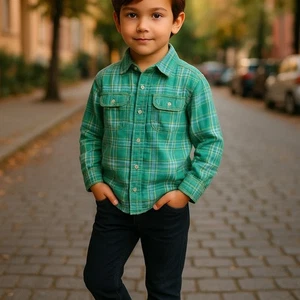 Camicia Carter's ragazzo taglia 5 verde bianco blu giallo manica lunga bottoni a quadri - Foto 1 di 9