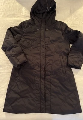 Eileen Fisher Collared Down Filled Long Puffer Jacket Classic Coat Black Large - Image 1 of 4