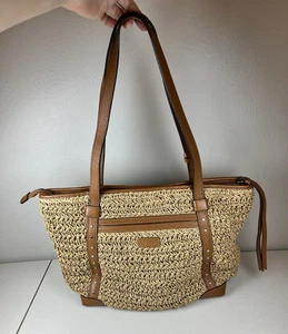 Brighton Dayton Straw Leather Tote Purse Hand Shoulder Bag MSRP $305 EUC - Picture 1 of 24