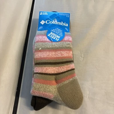 Nuevo con etiquetas Calcetines térmicos interiores de vellón Columbia para mujer 2 piezas marrón y rosa a rayas Foto 1 de 3
