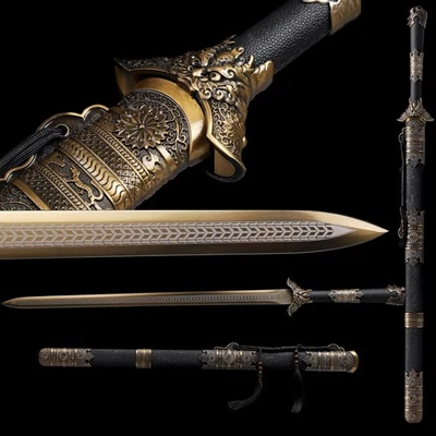 42'' Dragon Chinese Sword Straight Double Edge Han Dynasty Jian Manganese Steel - Image 1 of 4