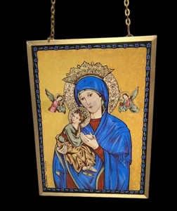 VINTAGE GLASS MASTERS OUR LADY OF PERPETUAL HELP STAINED GLASS SUN CATCHER - Picture 1 of 6