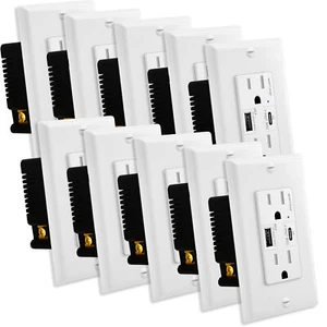 Receptáculo de toma de pared de carga rápida USB C 4,8 A resistente a manipulaciones TR con placa 10 piezas - Imagen 1 de 12