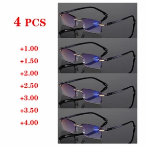 4 stk randlose Lesebrille Anti-Blu-Ray Lens Computer Brille +1,0 +1,5 to +4,0 - Bild 1 von 7