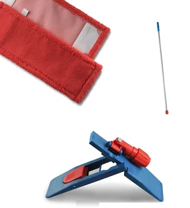 SET Premium Wischmopp Microfaser Mopp 50cm rot inkl. Magnet Klapphalter + Stiel - Bild 1 von 5