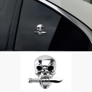 3D Chrome Metal Skull Bone Skeleton Evil Car Trunk Badge Emblem Decals Sticker - Picture 1 of 5