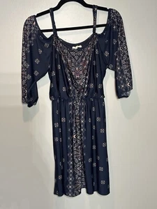 Maurices Dress Size Large 3/4 Sleeve Floral Blue Cold Shoulder Boho Western NEW - Picture 1 of 7