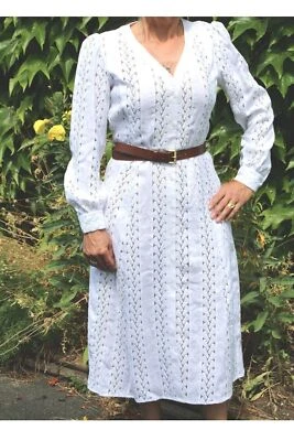 MICHAEL KORS Maxikleid langarm Baumwoll weiß Stickerei Gürtel Gr XS 34 NEU HB110 - Bild 1 von 4