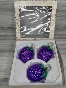 3 adornos de árbol de Navidad con racimo de uva de vidrio de colección hechos en W. Alemania 3 1/4" - Imagen 1 de 12