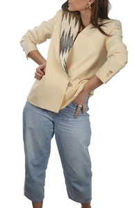 Vintage Nolan Miller Dynasty Collection Beige Wool Beaded Blazer Jacket Size 6 - Picture 1 of 11