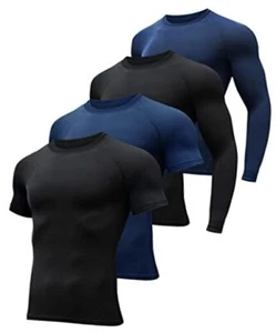 4/5 Pack Workout Compression Shirts Men Long/Short Sleeve Small 2 Black 2 Blue - Picture 1 of 7