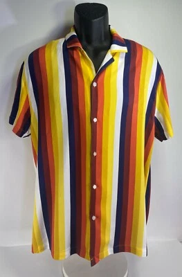 Camisa de manga corta Forever 21 para hombre multicolor con botones azul marino mostaza talla: L Foto 1 de 4