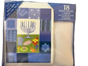 18 CT Hanukkah CARDS Menorah Judaica Holiday Card Multi Color Blue
