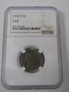1920-S Buffalo Nickel NGC F-15 - Picture 1 of 4