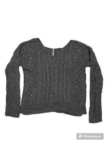 Free People Size L Dark Gray Crop Open Chunky Cable Knit Sweater Wide Neck - Picture 1 of 5