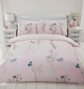 Butterfly & Floral Reversible Duvet Quilt Cover Bedding Set + Pillowcases - Picture 1 of 2