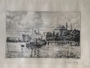 RUDOLF KAESER-RUEFF WIEN 1870-1932 KIEL HAFEN SCHLOSS SCHIFFE PROMENADE - 47X35 - Picture 1 of 12