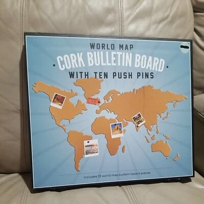 New World Map Cork Bulletin Board Notes Reminders Photos With Push Pins NEW! - Image 1 of 2