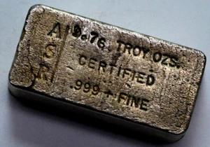 ASR 9.76 Oz Vintage 999+Silver Certified Bar Poured Alaska Smelting Refining - Picture 1 of 9
