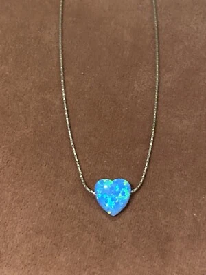 Colar minimalista pingente de pedra coração opala ardente prata 925 16"" - Imagem 1 de 2