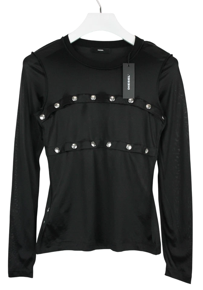 Blusa DIESEL Para Mujer PEQUEÑA Transparente Abierta Botón Detalles Negra Manga Larga Foto 1 de 4