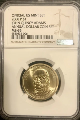 2008-P  POP 2  John Quincy Adams $1  From  ANNUAL DOLLAR SET  NGC MS69 - Highest Cover
