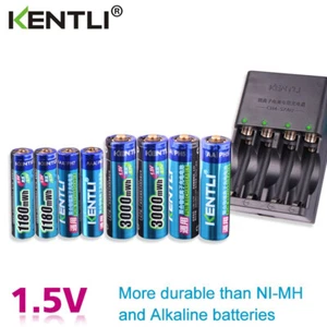 KENTLI 8Pcs 1.5v AA AAA Rechargeable Li-ion Polymer Batteries + Smart Charger - Picture 1 of 6