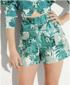 NWT GUESS Women's Lilla Super High Rise Linen Shorts Sz 4 Botanic Jungle Print - Picture 1 of 7