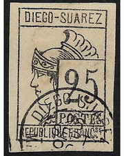 DIEGO SUAREZ stamp 1890 Allgory 25c. black grey on chamois imp. YT.9 used -F719