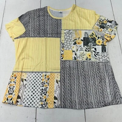 Camiseta Chaos Monkey Amarilla Negra Estampado Floral Manga Corta Mujer Talla 5XL NUEVA Foto 1 de 4