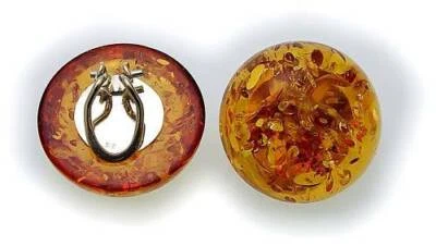 Damen Ohrringe echt Bernstein rund 24 mm in Silber 925 Sterlingsilber Qualität - Bild 1 von 2