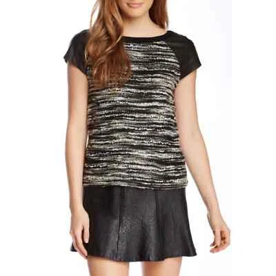 Alice + Olivia Women's Pria Boxy Leather Cap Sleeve Tweed Top sz XS - Image 1 of 4