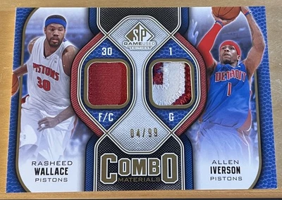 2009-10 SP Game Used Allen Iverson + Rasheed Wallace Dual Patches /99 Pistons - Image 1 of 2