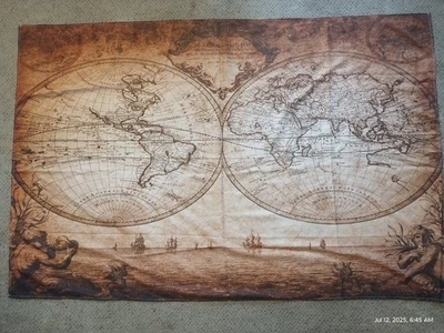 Old World Map Tapestry Vintage Nautical Maps of the World Art Tapes - Image 1 of 4