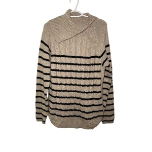 Croft & Barrow striped high split collar neckline sweater womens large preppy - Picture 1 of 8