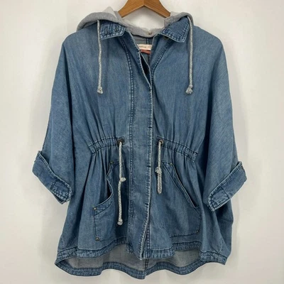 Anthropologie Pilcro Kimono Denim Jacket Women's XS/S Blue Hooded Oversized - Image 1 of 4
