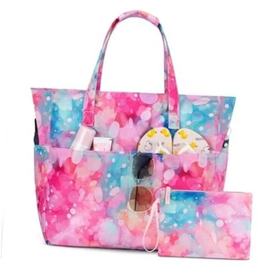  Extra Large Beach Bag Waterproof Sandproof Women Beach Tote with Neon Pink - Picture 1 of 7