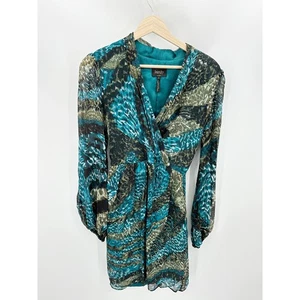Laundry by Shelli Segal Women's Size 6 Blue Green Print Surplice 100% Silk - Picture 1 of 11