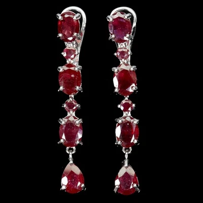 925 Sterling Silver Earrings Oval Ruby 7x5mm Natural Gemstone Jewelry - Image 1 of 4