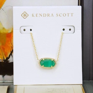 Nuevo con etiquetas Collar Kendra Scott Elisa Simulado Ojo de Gato Verde Chapado en Oro MAYO - Imagen 1 de 7