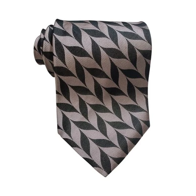 Corbata Joseph & Feiss 100% Seda Rosa Hoja Negra Patrón Geométrico Hecha a Mano 4" x 57" Foto 1 de 4