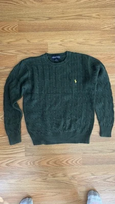 Suéter Polo Golf Ralph Lauren Tejido con Cable Cuello Redondo Verde Talla Hecho en Hong Kong Foto 1 de 3