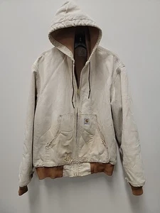 Vintage Carhartt Hooded Jacket CANVAS Workwear Thermal Waffle Lined Faded - Picture 1 of 24